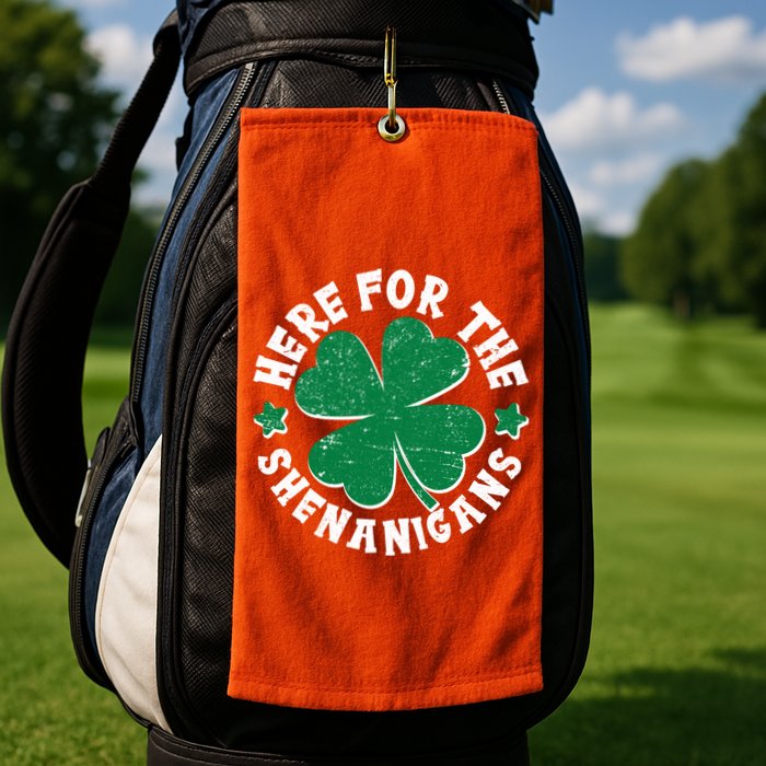 St Patricks Day Here For The Shenanigans Lucky Shamrock Clover Golf Towel
