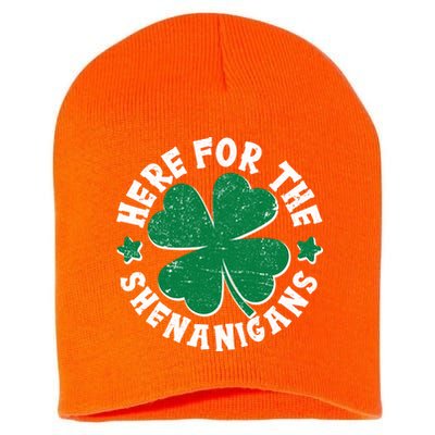 St Patricks Day Here For The Shenanigans Lucky Shamrock Clover Short Acrylic Beanie