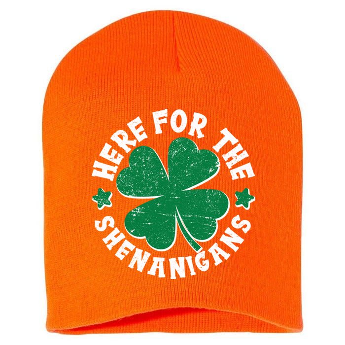 St Patricks Day Here For The Shenanigans Lucky Shamrock Clover Short Acrylic Beanie