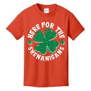 St Patricks Day Here For The Shenanigans Lucky Shamrock Clover Kids T-Shirt