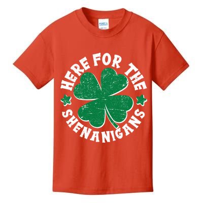 St Patricks Day Here For The Shenanigans Lucky Shamrock Clover Kids T-Shirt