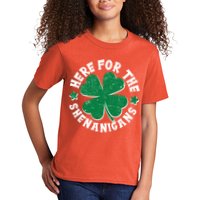 St Patricks Day Here For The Shenanigans Lucky Shamrock Clover Kids T-Shirt