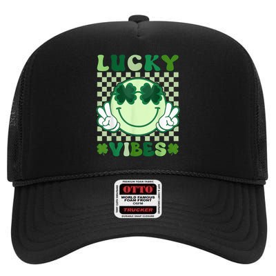 St Patricks Day S Lucky Vibes Groovy High Crown Mesh Back Trucker Hat
