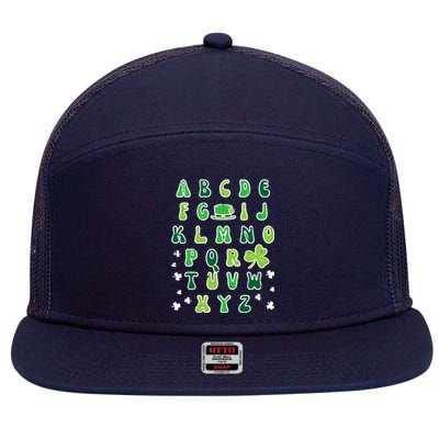 St Patricks Day ABC Alphabet Saint Pattys Paddys Teacher 7 Panel Mesh Trucker Snapback Hat