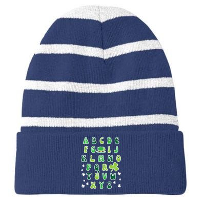 St Patricks Day ABC Alphabet Saint Pattys Paddys Teacher Striped Beanie with Solid Band