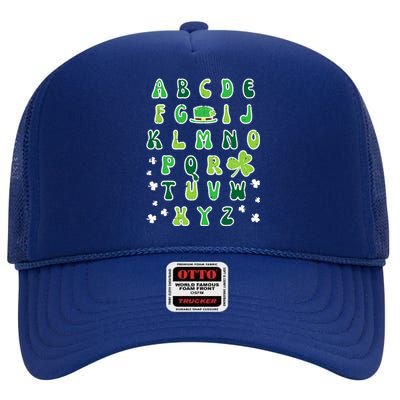 St Patricks Day ABC Alphabet Saint Pattys Paddys Teacher High Crown Mesh Back Trucker Hat