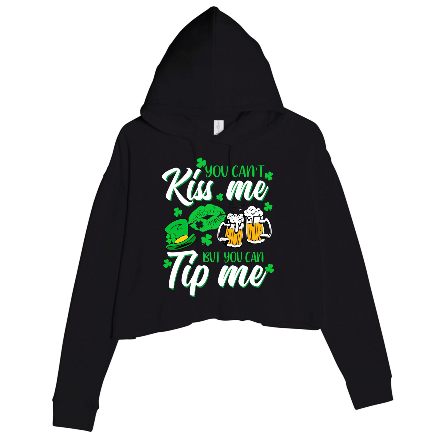 St Patrick's Day Lucky Shamrock Waitress Bartender Waiter Gift Crop Fleece Hoodie
