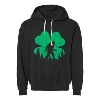 St Patricks Day Bigfoot Sasquatch Irish Clover Garment-Dyed Fleece Hoodie