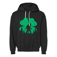 St Patricks Day Bigfoot Sasquatch Irish Clover Garment-Dyed Fleece Hoodie