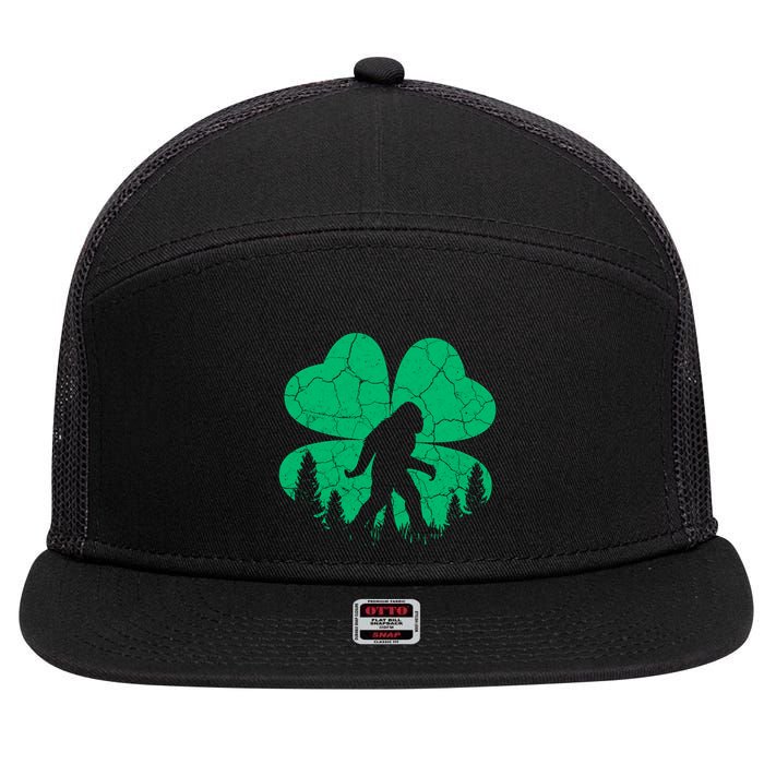St Patricks Day Bigfoot Sasquatch Irish Clover 7 Panel Mesh Trucker Snapback Hat