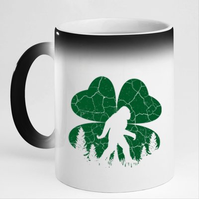 St Patricks Day Bigfoot Sasquatch Irish Clover 11oz Black Color Changing Mug