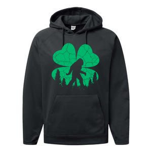 St Patricks Day Bigfoot Sasquatch Irish Clover Performance Fleece Hoodie