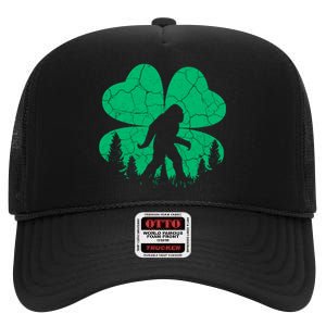 St Patricks Day Bigfoot Sasquatch Irish Clover High Crown Mesh Back Trucker Hat