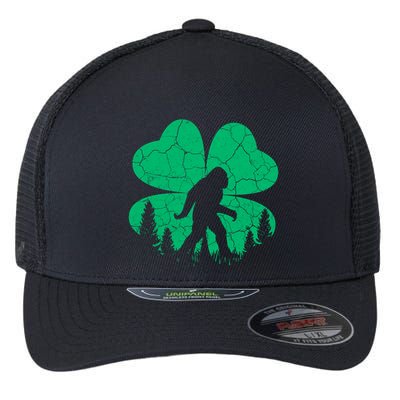 St Patricks Day Bigfoot Sasquatch Irish Clover Flexfit Unipanel Trucker Cap