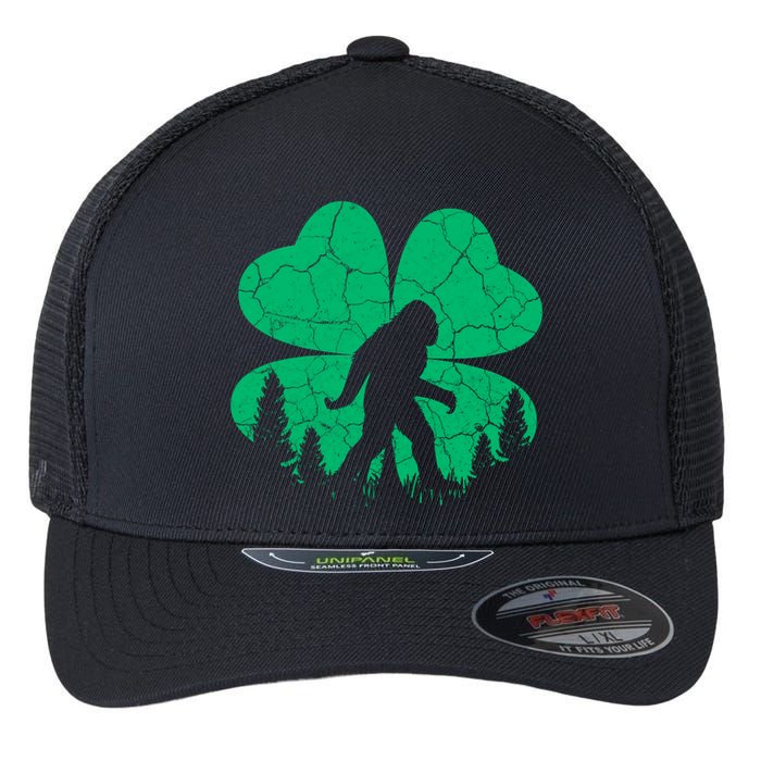 St Patricks Day Bigfoot Sasquatch Irish Clover Flexfit Unipanel Trucker Cap