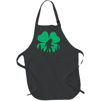 St Patricks Day Bigfoot Sasquatch Irish Clover Full-Length Apron With Pockets