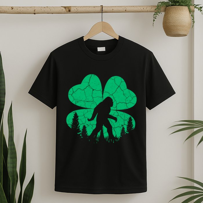 St Patricks Day Bigfoot Sasquatch Irish Clover T-Shirt