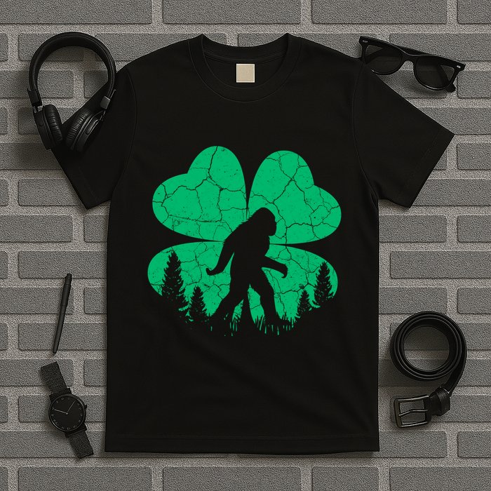 St Patricks Day Bigfoot Sasquatch Irish Clover T-Shirt