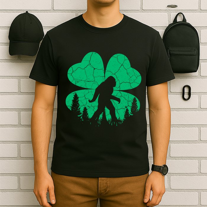 St Patricks Day Bigfoot Sasquatch Irish Clover T-Shirt