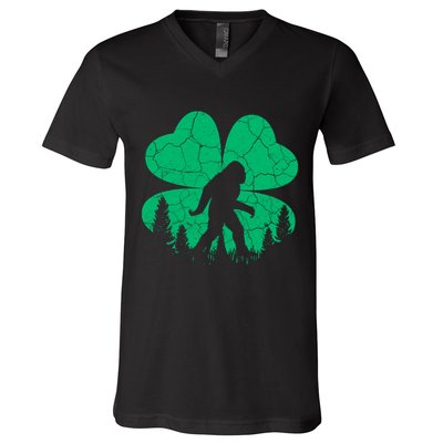 St Patricks Day Bigfoot Sasquatch Irish Clover V-Neck T-Shirt