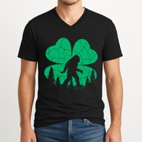 St Patricks Day Bigfoot Sasquatch Irish Clover V-Neck T-Shirt