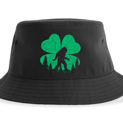 St Patricks Day Bigfoot Sasquatch Irish Clover Sustainable Bucket Hat