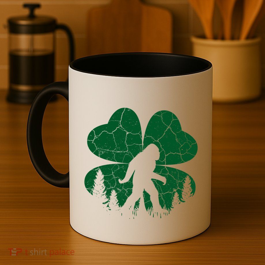 St Patricks Day Bigfoot Sasquatch Irish Clover Mug