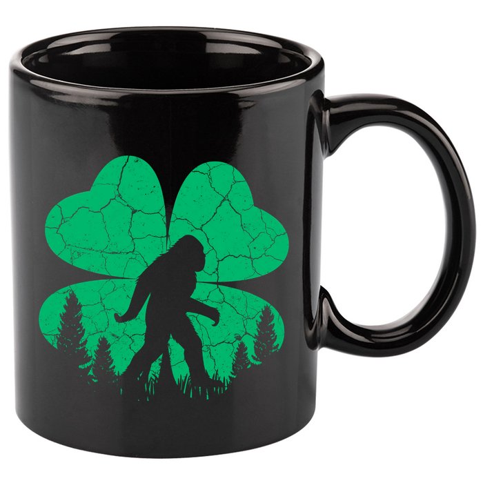 St Patricks Day Bigfoot Sasquatch Irish Clover 11oz C Handle Ceramic Mug