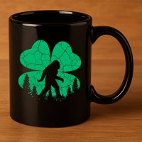 St Patricks Day Bigfoot Sasquatch Irish Clover 11oz C Handle Ceramic Mug
