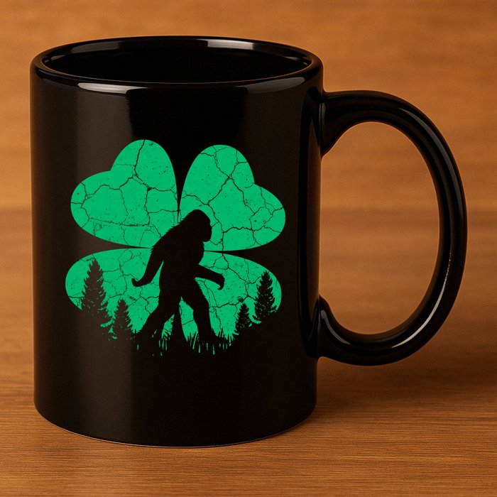 St Patricks Day Bigfoot Sasquatch Irish Clover 11oz C Handle Ceramic Mug