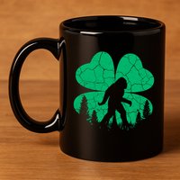St Patricks Day Bigfoot Sasquatch Irish Clover 11oz C Handle Ceramic Mug