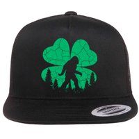 St Patricks Day Bigfoot Sasquatch Irish Clover Flat Bill Trucker Hat