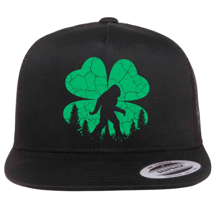 St Patricks Day Bigfoot Sasquatch Irish Clover Flat Bill Trucker Hat