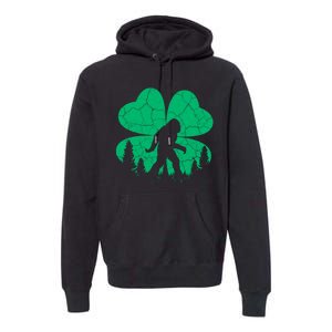 St Patricks Day Bigfoot Sasquatch Irish Clover Premium Hoodie