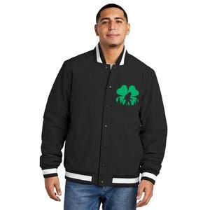 St Patricks Day Bigfoot Sasquatch Irish Clover Insulated Varsity Jacket