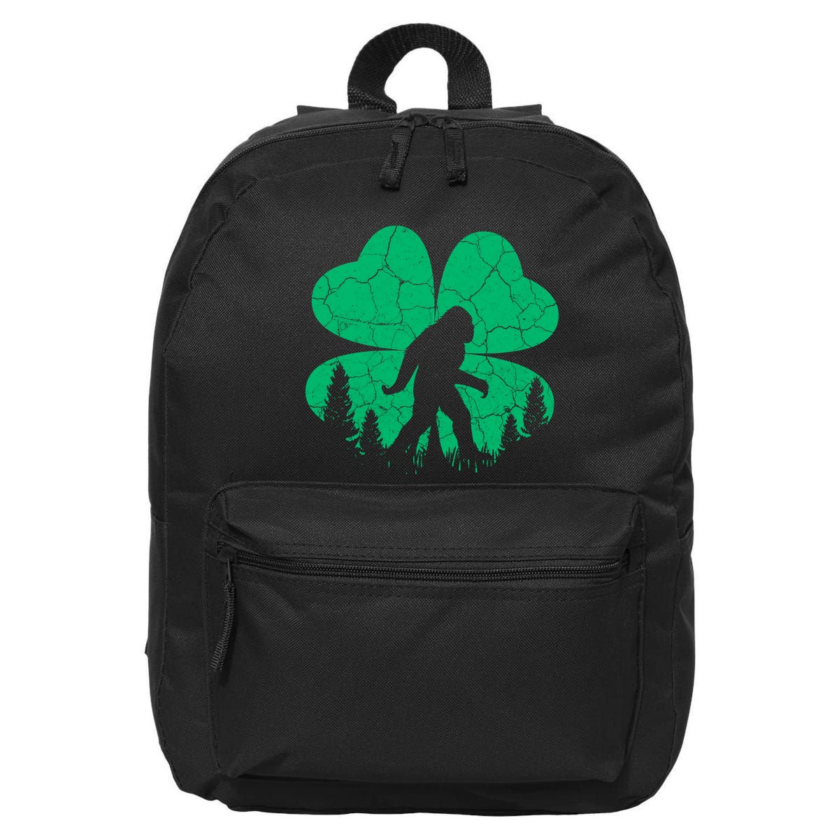 St Patricks Day Bigfoot Sasquatch Irish Clover 16 in Basic Backpack
