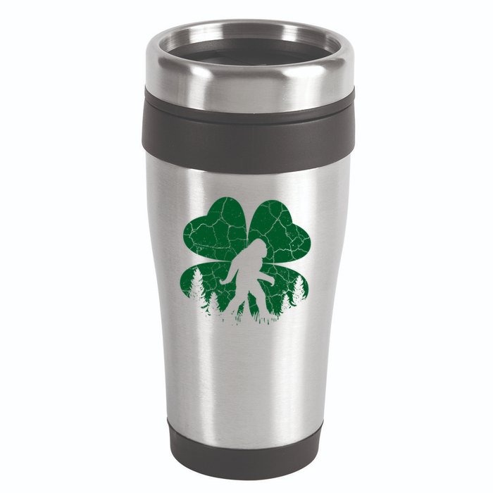 St Patricks Day Bigfoot Sasquatch Irish Clover 16oz Travel Tumbler