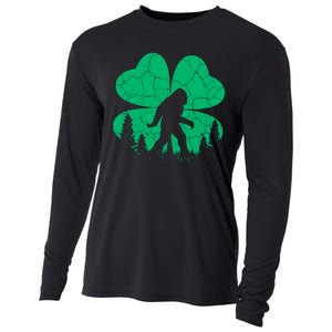 St Patricks Day Bigfoot Sasquatch Irish Clover Cooling Performance Long Sleeve Crew