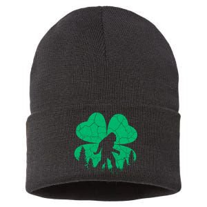 St Patricks Day Bigfoot Sasquatch Irish Clover Sustainable Knit Beanie