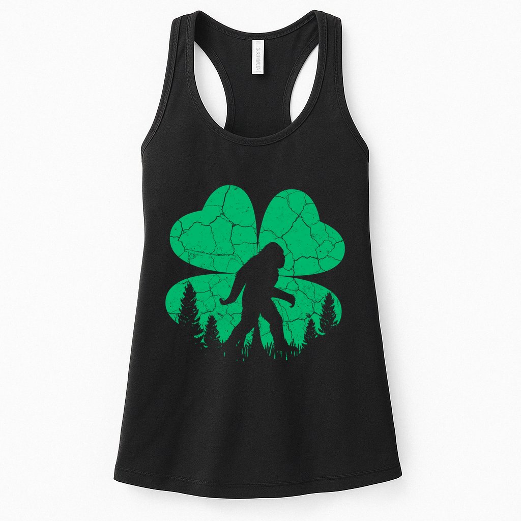 St Patricks Day Bigfoot Sasquatch Irish Clover Womens Tank Top