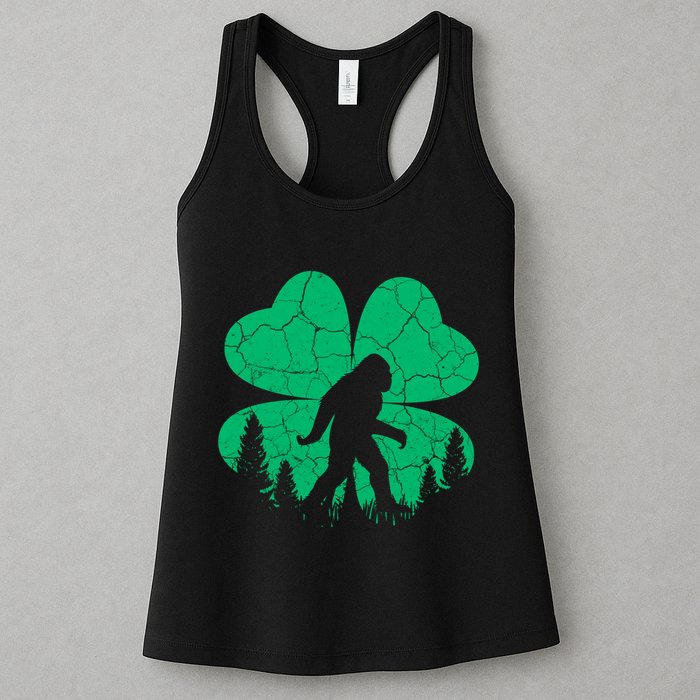 St Patricks Day Bigfoot Sasquatch Irish Clover Womens Tank Top