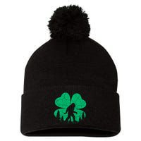 St Patricks Day Bigfoot Sasquatch Irish Clover Pom Pom 12in Knit Beanie