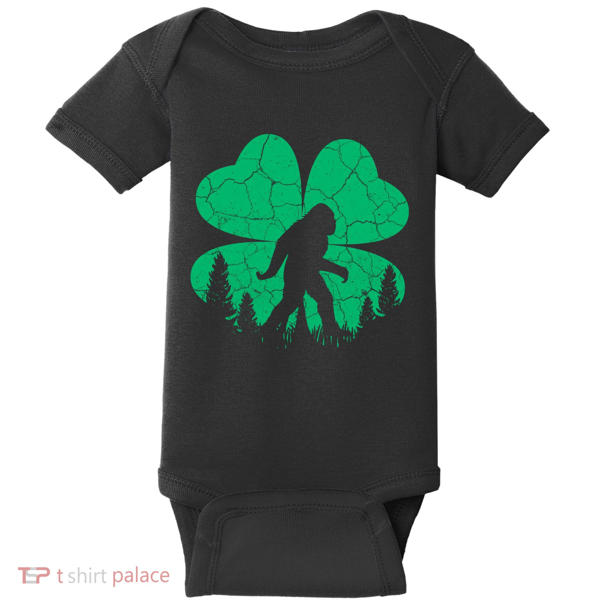 St Patricks Day Bigfoot Sasquatch Irish Clover Baby Bodysuit