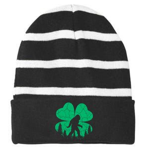 St Patricks Day Bigfoot Sasquatch Irish Clover Striped Beanie with Solid Band