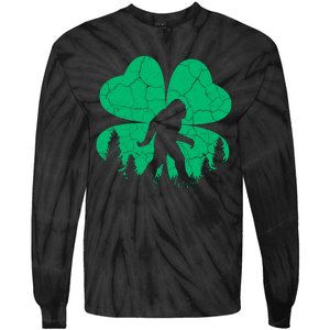 St Patricks Day Bigfoot Sasquatch Irish Clover Tie-Dye Long Sleeve Shirt