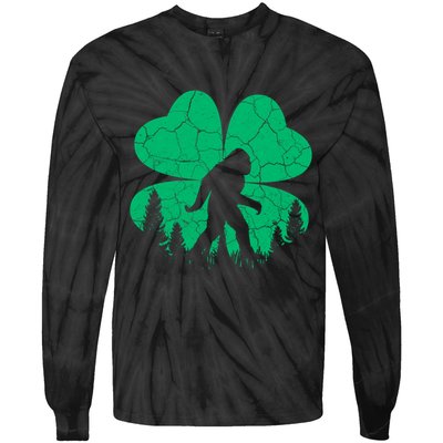 St Patricks Day Bigfoot Sasquatch Irish Clover Tie-Dye Long Sleeve Shirt