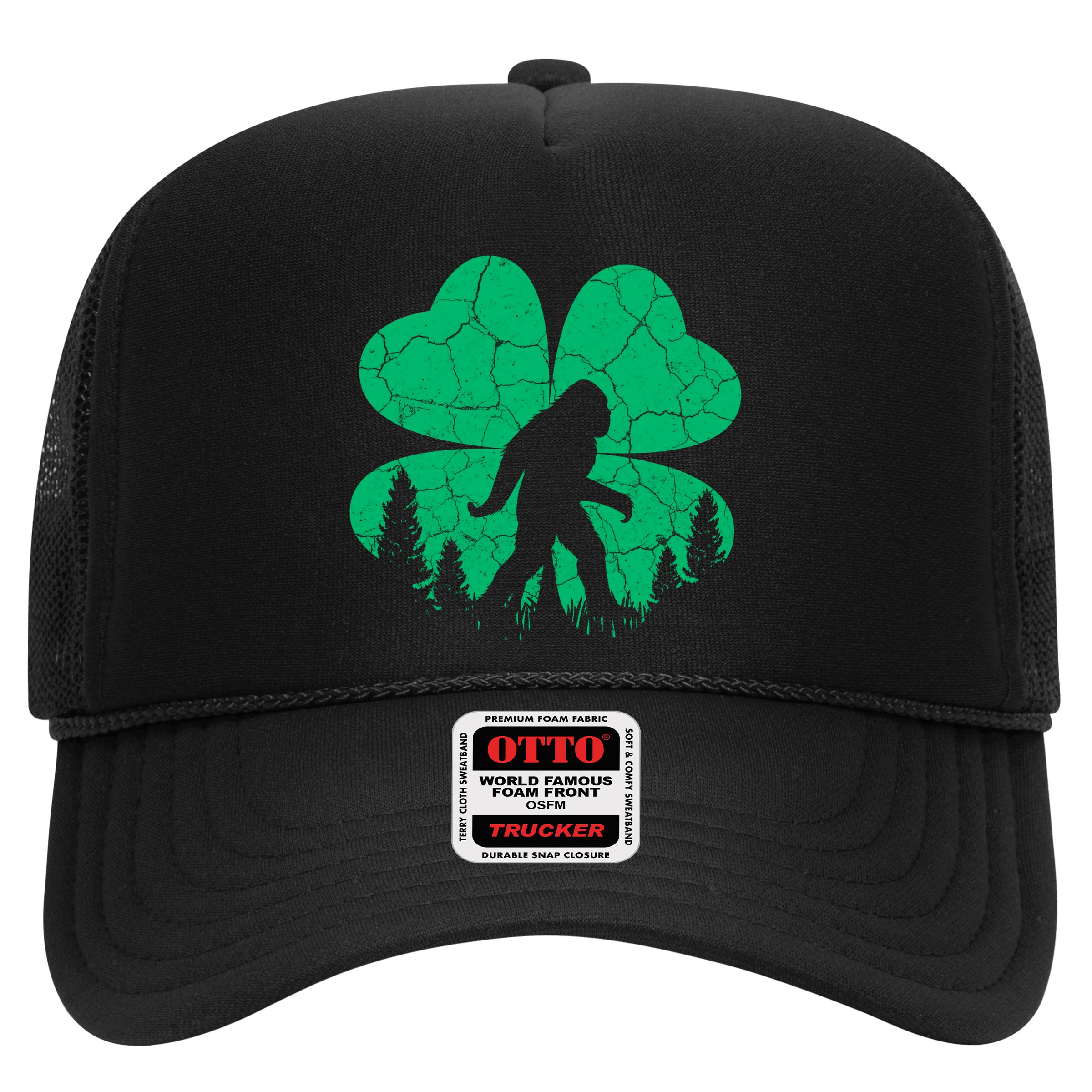 St Patricks Day Bigfoot Sasquatch Irish Clover Trucker Hat