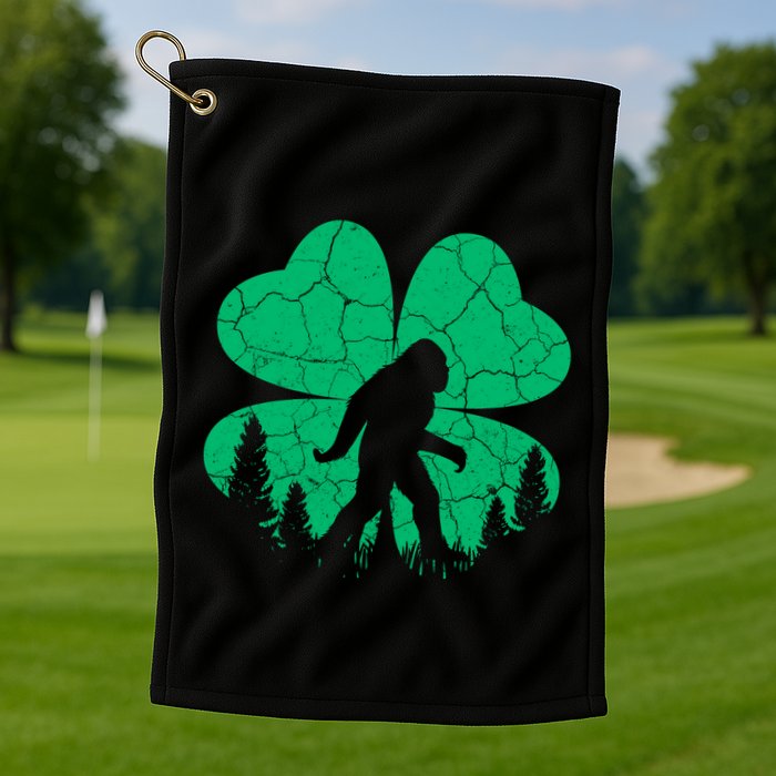 St Patricks Day Bigfoot Sasquatch Irish Clover Golf Towel