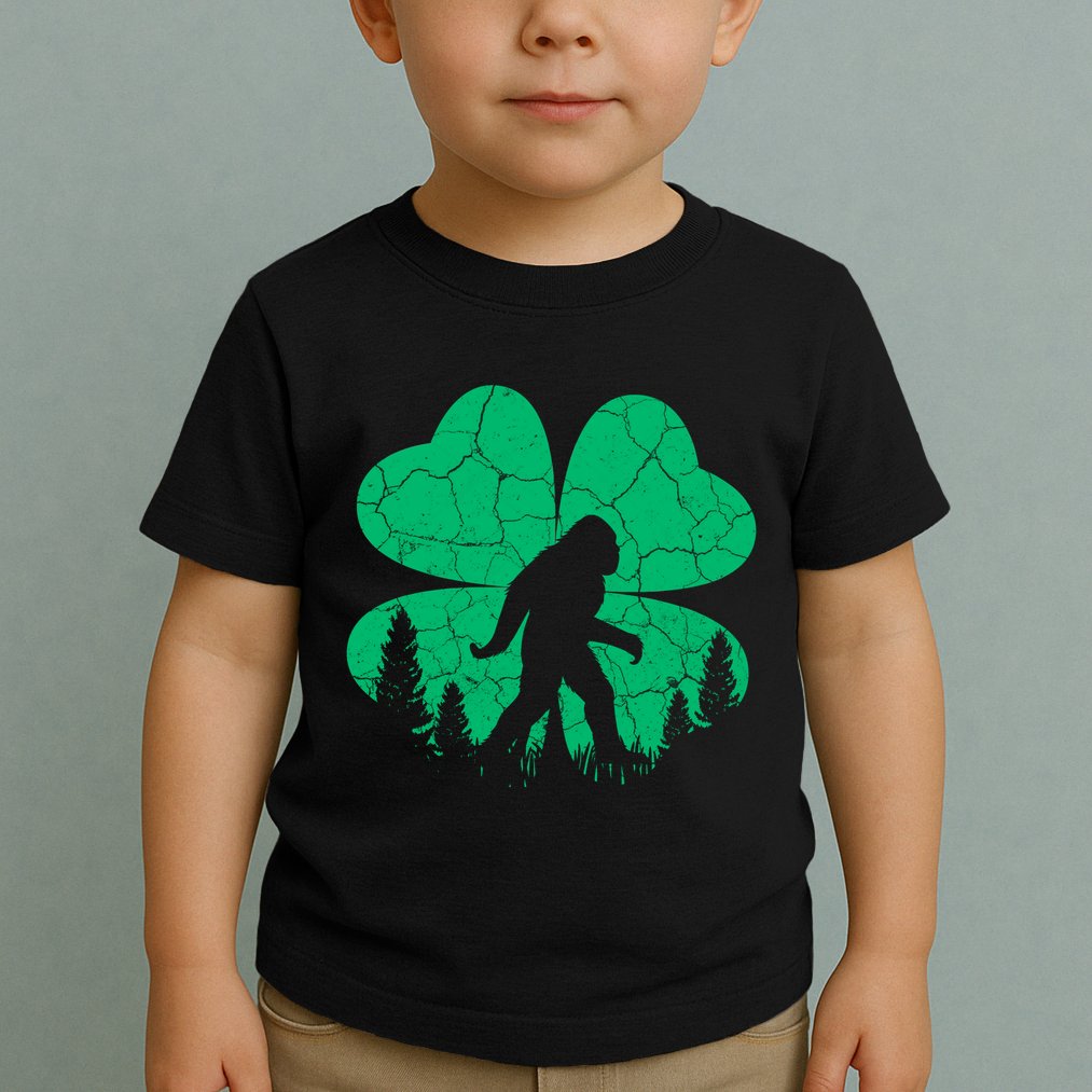 St Patricks Day Bigfoot Sasquatch Irish Clover Toddler T-Shirt