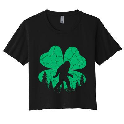 St Patricks Day Bigfoot Sasquatch Irish Clover Crop Top